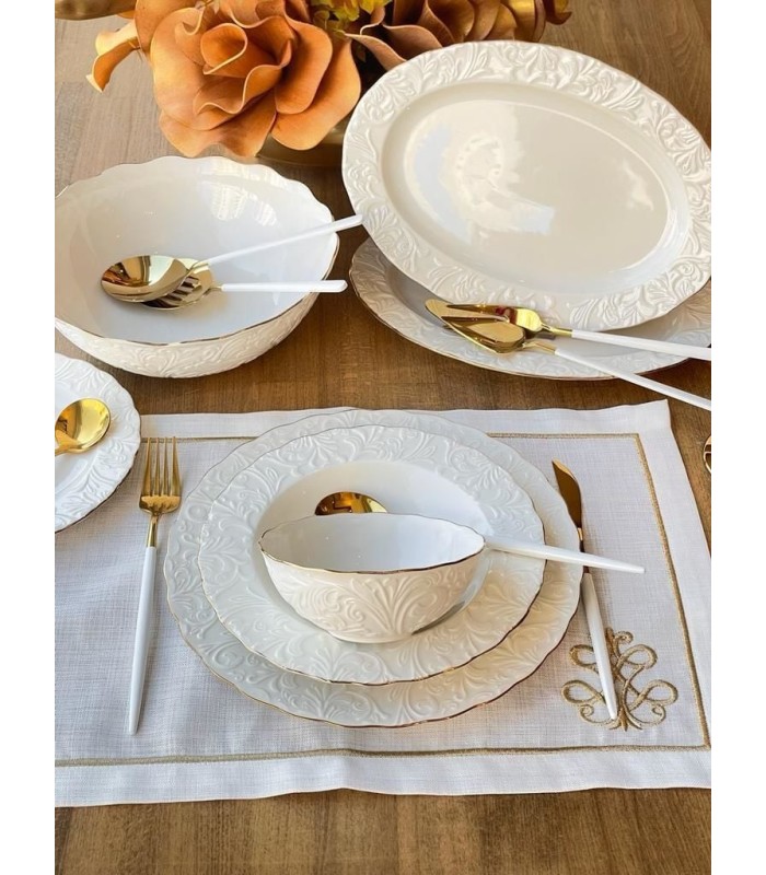 خرید سرویس غذاخوری 6 نفره 27 پارچه طرح گل برجسته ترک برند ایپک با قیمت مناسب