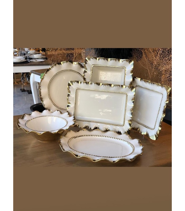 خرید سرویس دیس سرامیکی ترک رنگ سفید دور طلایی با قیمت مناسب