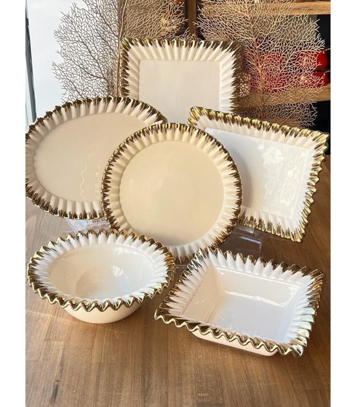 خرید سرویس دیس سرامیکی جدید ترک رنگ سفید دور طلایی با قیمت مناسب