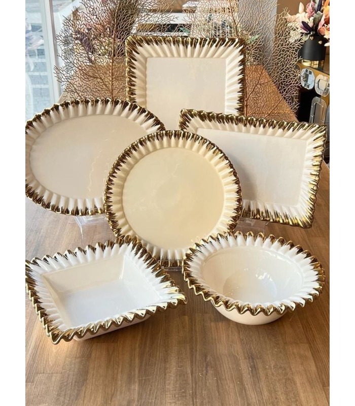 خرید سرویس دیس سرامیکی جدید ترک رنگ سفید دور طلایی با قیمت مناسب