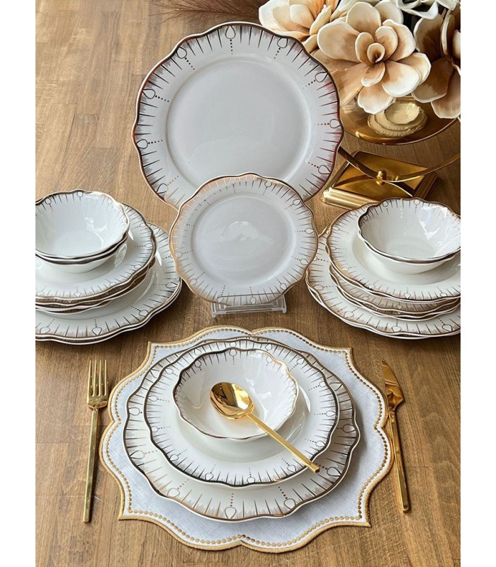 خرید آنلاین سرویس غذاخوری 6 نفره 24 پارچه جدید ترکیه رنگ گُلد