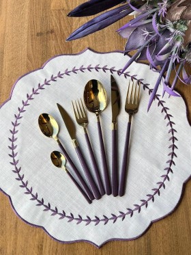 سرویس قاشق و چنگال ۴۲ پارچه ۶ نفره طلایی و بنفش (Dali Allegra Gold Purple)
