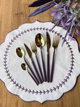 سرویس قاشق و چنگال ۴۲ پارچه ۶ نفره طلایی و بنفش (Dali Allegra Gold Purple)