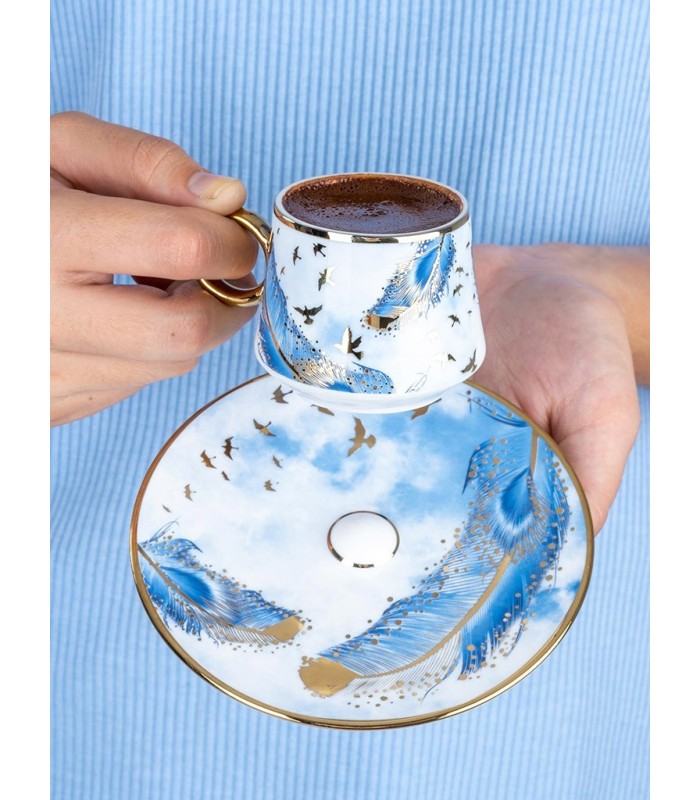 خرید آنلاین سرویس قهوه خوری 6 نفره جدید آجار ترکیه طرح پر مدل Elenor acar