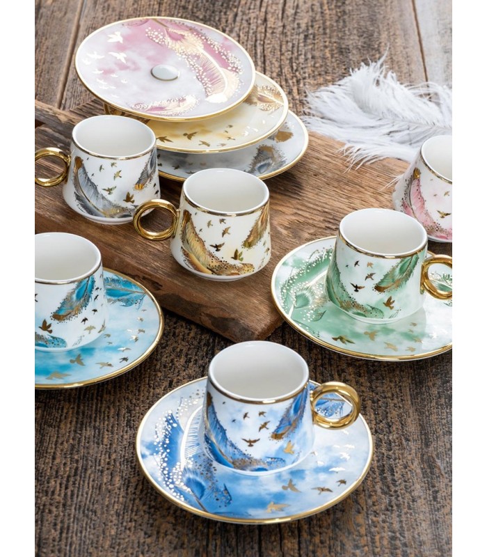 خرید آنلاین سرویس قهوه خوری 6 نفره جدید آجار ترکیه طرح پر مدل Elenor acar