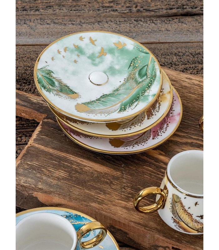 خرید آنلاین سرویس قهوه خوری 6 نفره جدید آجار ترکیه طرح پر مدل Elenor acar